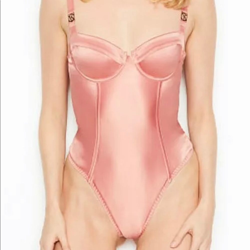 Victoria’s Secret Pink Satin Bustier Body Suit Sm